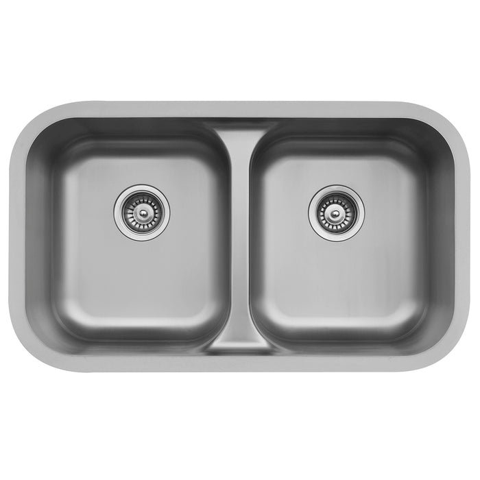 Karran E-350 32" Seamless Undermount Double Equal Bowl Stainless Steel Kitchen Sink