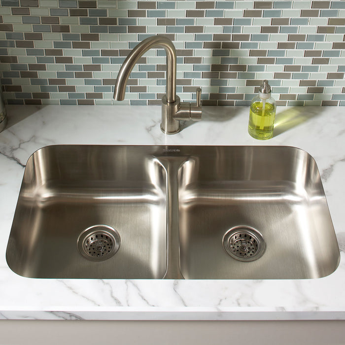 Karran E-350 32" Seamless Undermount Double Equal Bowl Stainless Steel Kitchen Sink