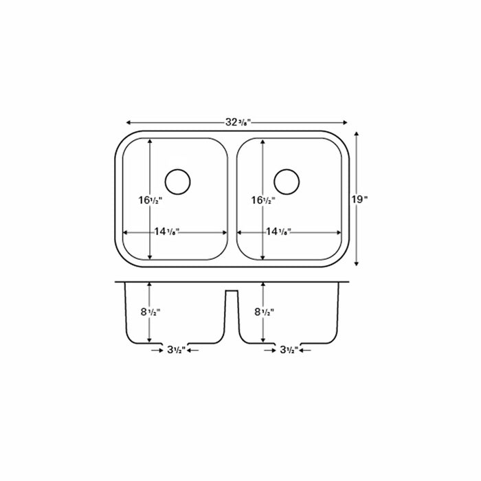 Karran E-350 32" Seamless Undermount Double Equal Bowl Stainless Steel Kitchen Sink